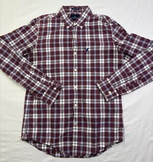 American Eagle Men's Small Seriously Soft Burgundy Plaid Button Down Shirt